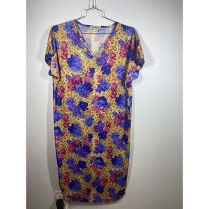 Vintage Nite Images Women’s Purple Floral Mixed With Animal Print Caftan One‎ Sz